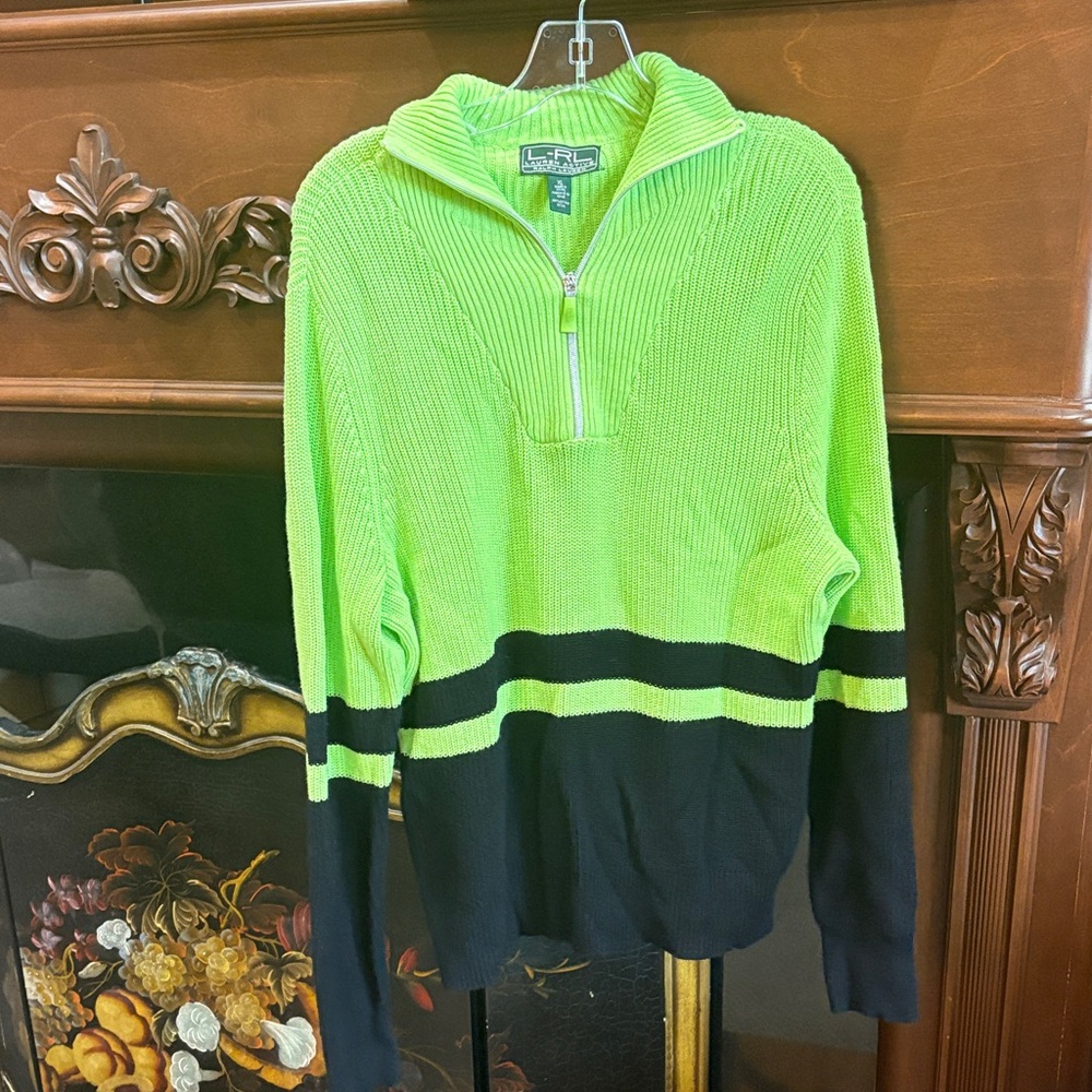 Polo Ralph Lauren Women’s Neon Green and Black Zip-Up Sweater